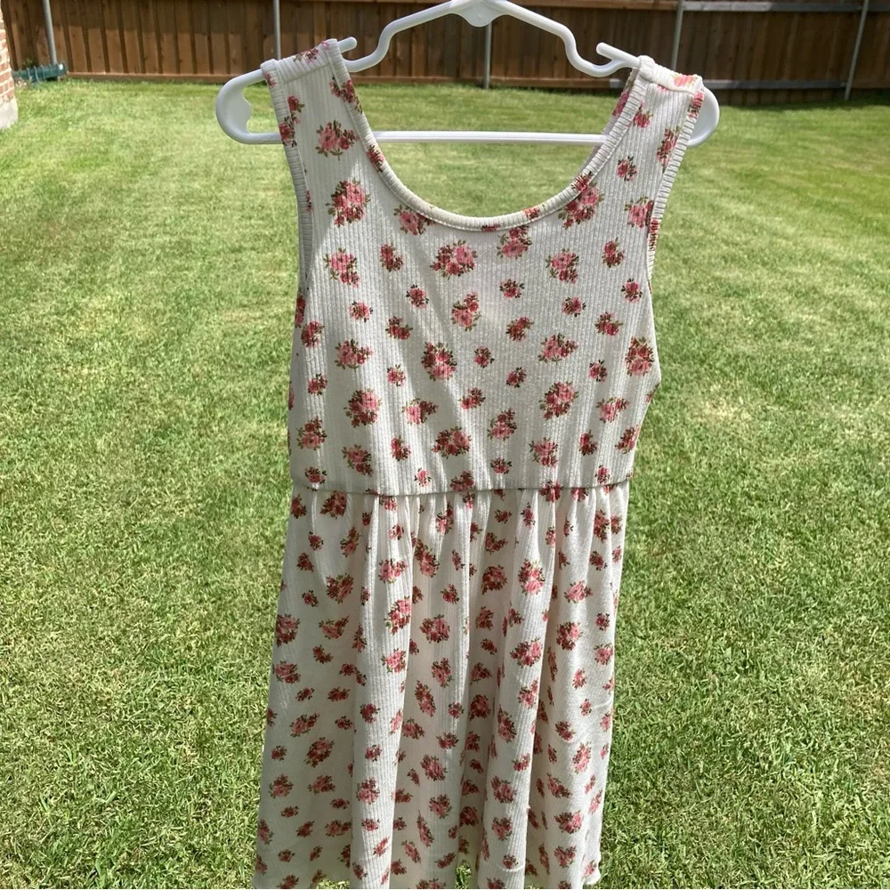 Zunie Girl cream with flowers ribbed tank dress girls size small 6/6x GUC